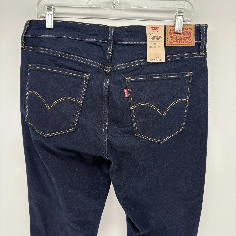 Levis 725 High Rise Bootcut Jeans Dark Blue‎ Stretch NWT Women 14M (32X32)